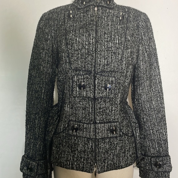 Anne Fontaine Tweed Zip Up Jacket Pockets Size 38 US 4 - Picture 8 of 13